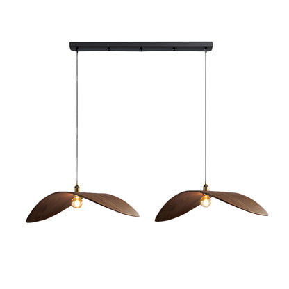 Wabi-sabi Walnut Bar Chandelier Leaf Curve Wooden Pendant Light