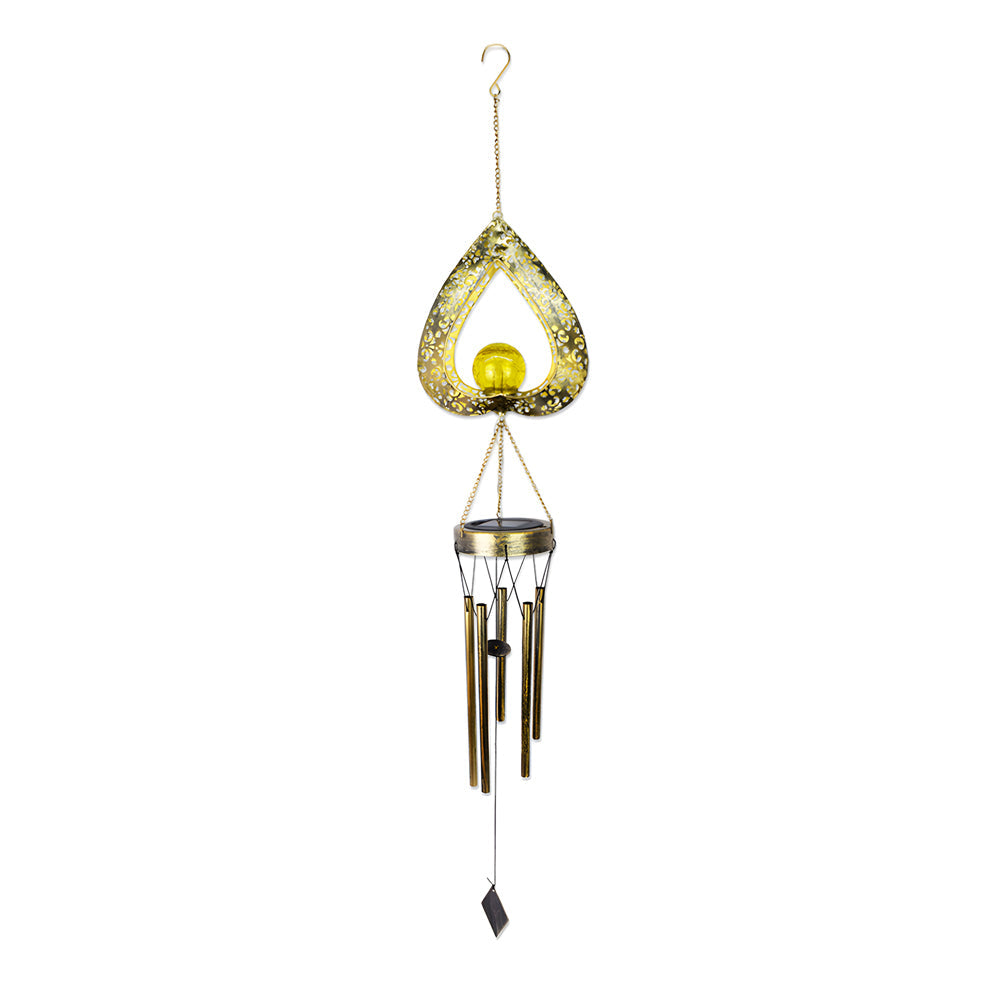 Iron Heart with Wind Chimes Pendant LED Waterproof Hanging Solar Lights