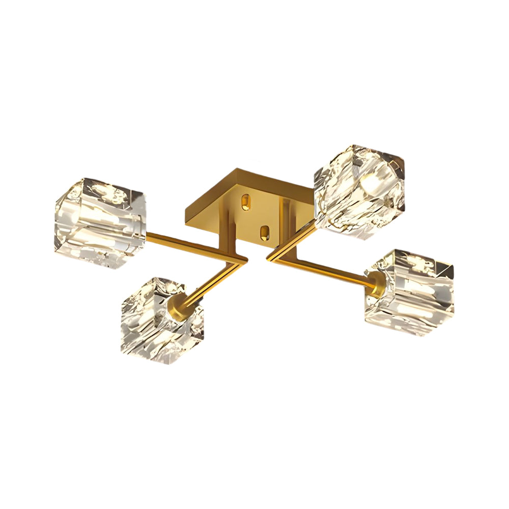 Modern Copper Crystal Cube Semi-Flush Mount Light Fixture, 4/6/8-Light