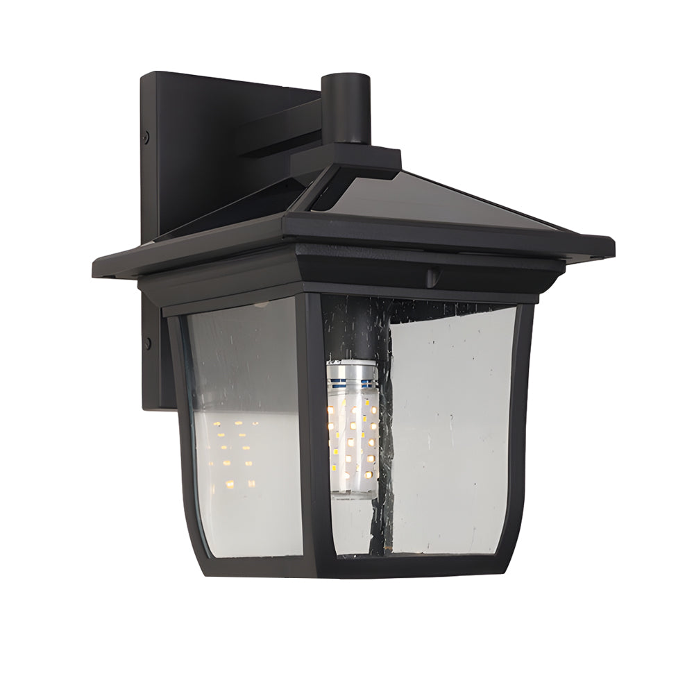 Square Waterproof Aluminum Glass Black Retro Solar Outdoor Wall Lights