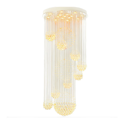 Spiral Raindrop Crystal Ball Three Step Dimming LED Staircase Chandelier