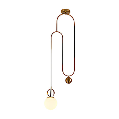 1-Light Gold Hanging Opal Glass Globe Pendant Light