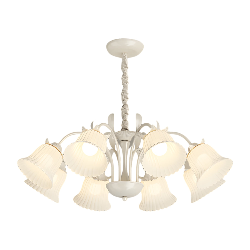 8 Heads Pastoral White Flowers 3 Step Dimming French Style Chandelier