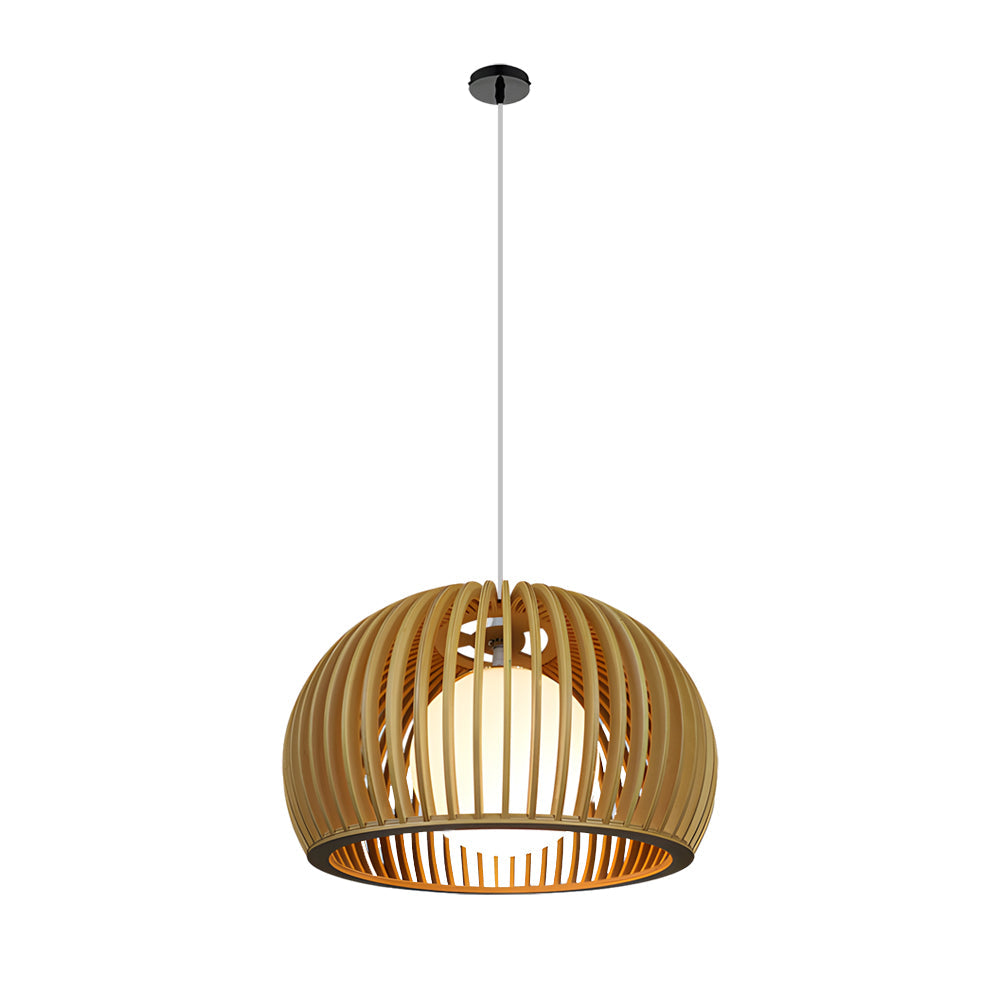 Hemispherical Wood Birdcage Glass Ball Shade Creative Modern Chandelier