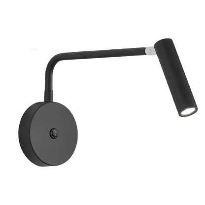 Black/White Tube LED Swing Arm Wall Light Adjustable Wall-Mounted Spotlight Bedroom Sconce Lamp