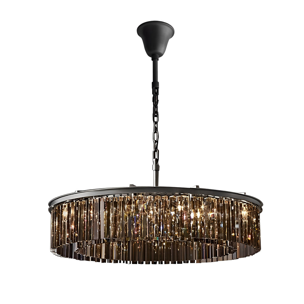 Round Metal Crystal Strip Retro American Style Chandelier Pendant Lamp