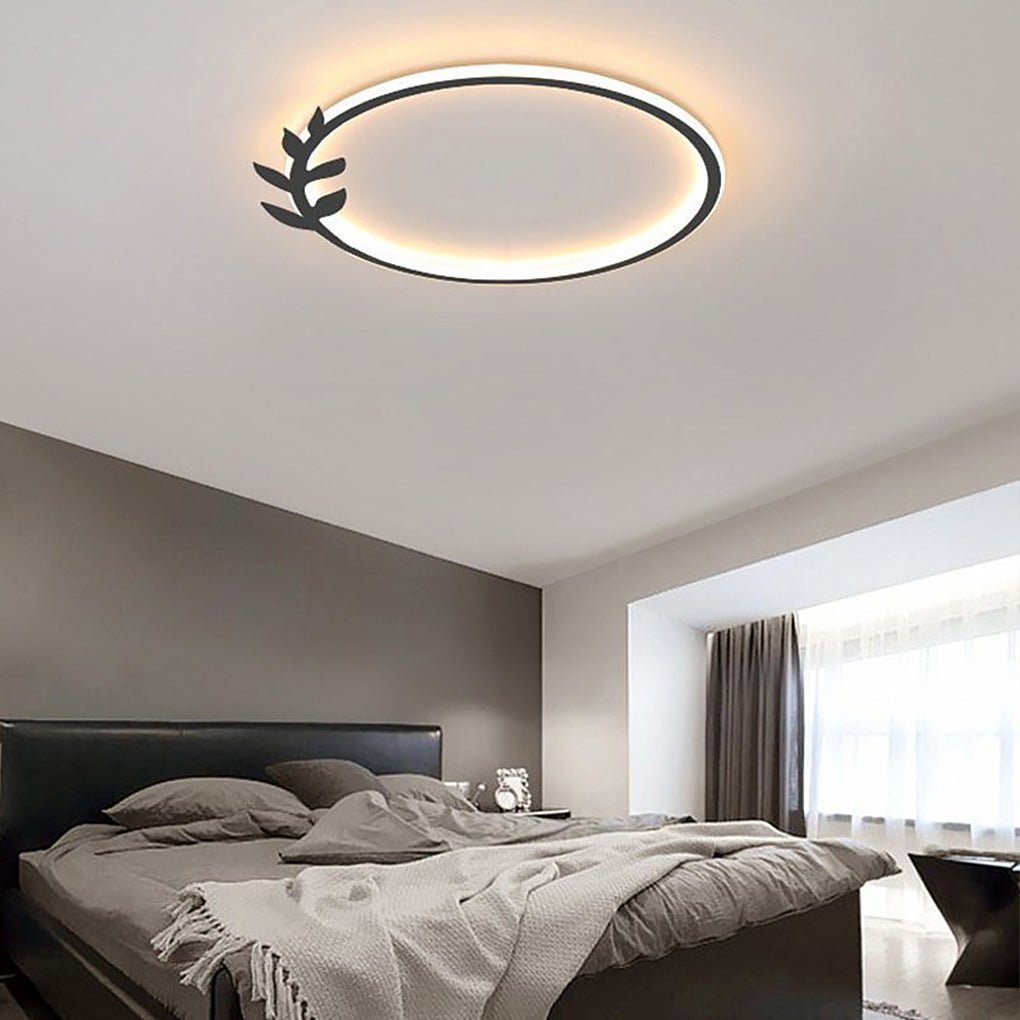 20'' Round Dimmable Black Flush Mount Ceiling Lights LED Lights with Leaf Shaped Edge