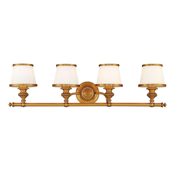 Bath Vanity, 4-Light, Flemish Brass, Opal Glossy Shade, 34"W (2004-FB QCM6)