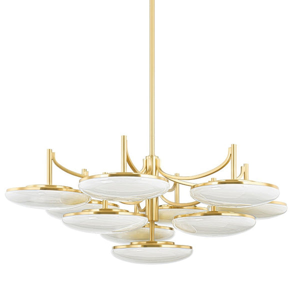 Pendant, 10-Light, LED, Aged Brass, Cloud Glass Etched Inside Shade, 44"W (2006-AGB ACHZR)