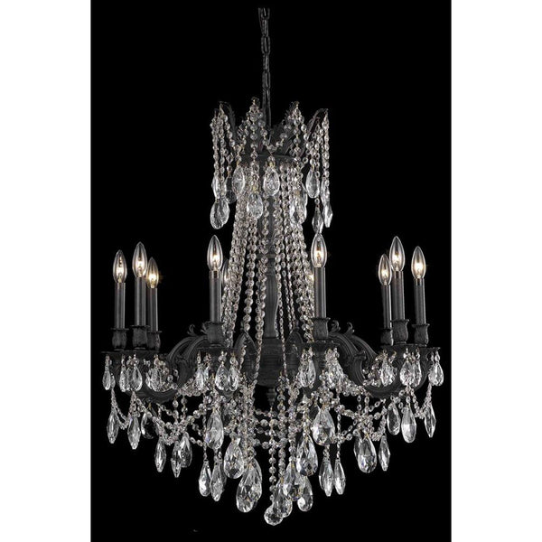 Dark Bronze 10-Light Chandelier with Royal Cut Crystal