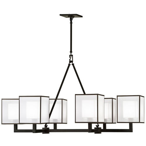 Black and White Story Six-Light Chandelier in Black Satin Lacquer Finish with Shimmering Screen of White Organza