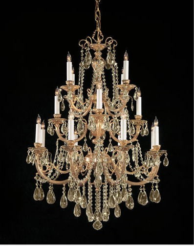 Olde Brass Golden Teak Three-Tier Chandelier