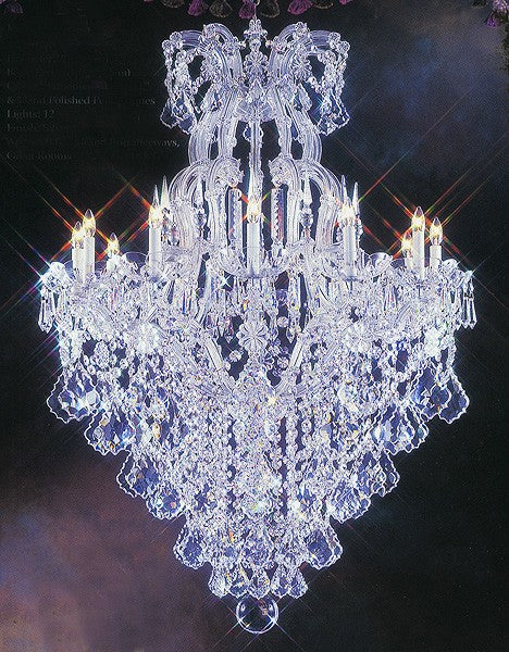 Polished chrome Maria Theresa chandelier dressed with beautiful Maple Leaf crystal