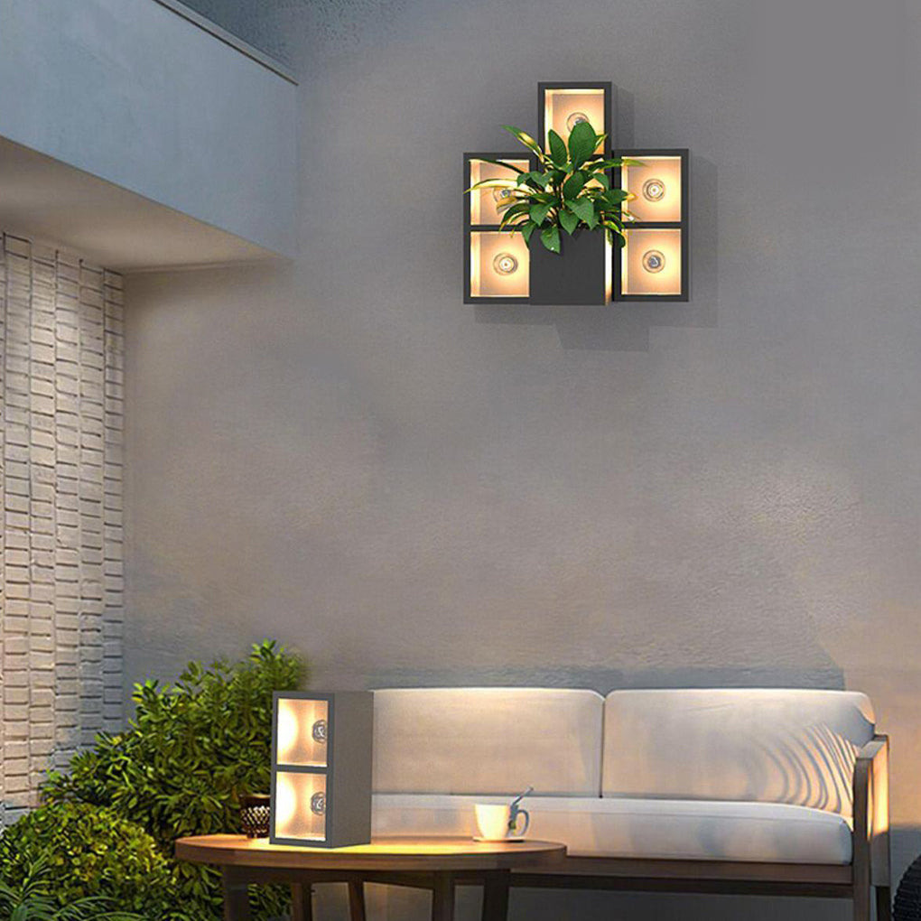 Waterproof Creative Square Combination LED Black Wall Lamp with Flowerpot