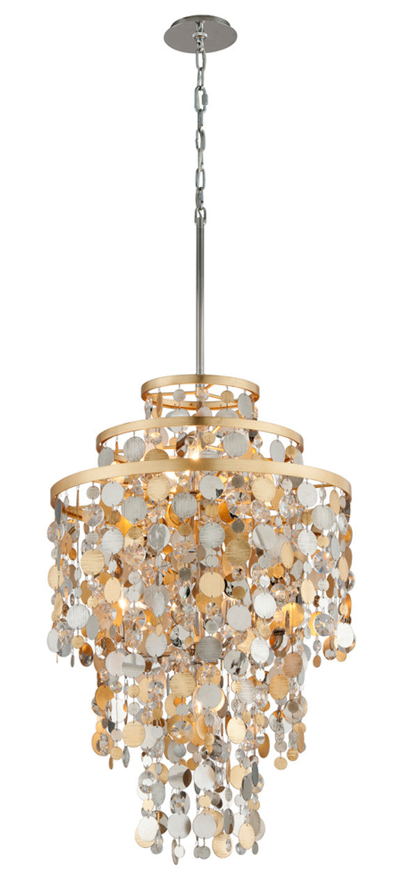 Pendant, 7-Light, Gold Silver Leaf & Stainless Steel, Gold And Silver Leaf Shade, 24"W (215-47 8YKX)