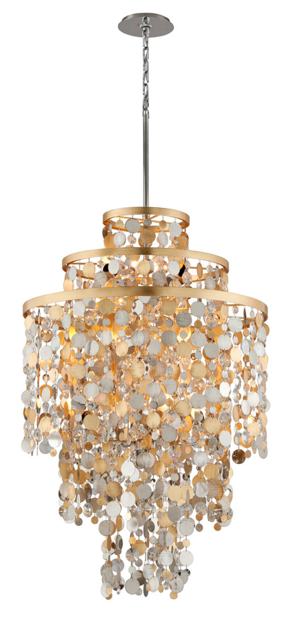 Pendant, 11-Light, Gold Silver Leaf & Stainless Steel, Gold And Silver Leaf Shade, 32"W (215-711 8YKY)