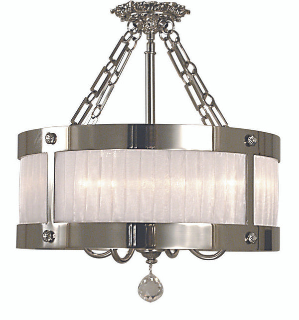 Flush / Semi-Flush Mount, 5-Light, Polished Silver, White Sheer Pleated Softback Shade, 24"W (2164 PS R5N6)