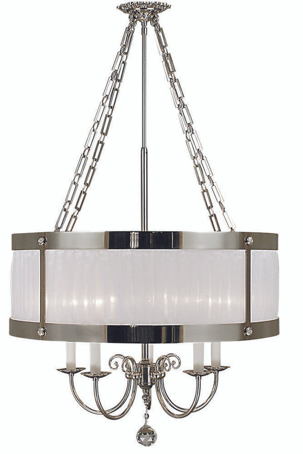 Chandelier, 5-Light, Polished Silver, White Sheer Pleated Softback Shade, 17"W (2175 PS R5NK)