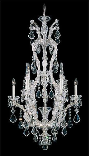 Silver Leaf 10-Light 25.5-Inch Long Chandelier with Clear Hand Cut Crystal