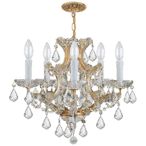 Six-Light Gold Chandelier with Majestic Wood Polished Hand Cut Crystal