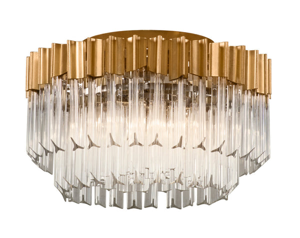 Semi-Flush Mount, 3-Light, Gold Leaf With Polished Stainless Steel, Clear Crystal Shade, 18"W (220-33 8YL6)