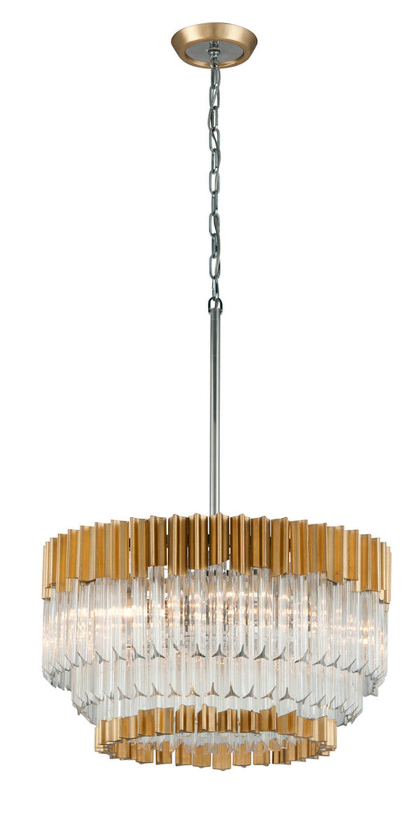 Pendant, 10-Light, Gold Leaf With Polished Stainless Steel, Clear Crystal Shade, 36"W (220-410 8YL7)