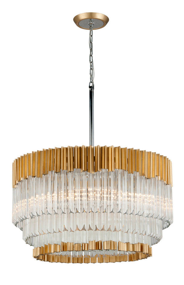 Pendant, 8-Light, Gold Leaf With Polished Stainless Steel, Clear Crystal Shade, 26"W (220-48 8YL9)