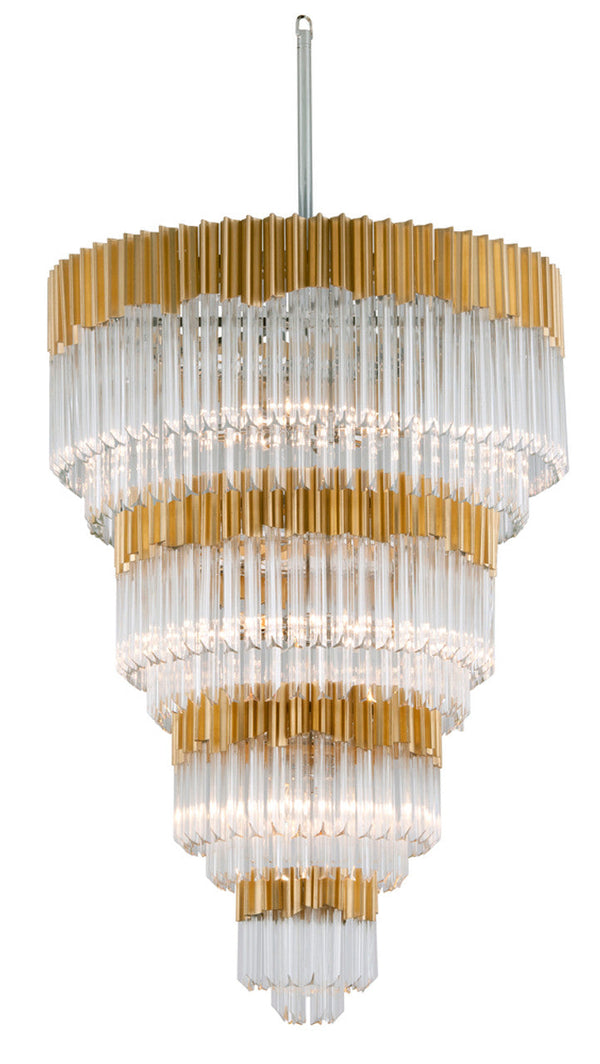 Pendant Entry, 17-Light, Gold Leaf With Polished Stainless Steel, Clear Crystal Shade, 36"W (220-717 8YLA)