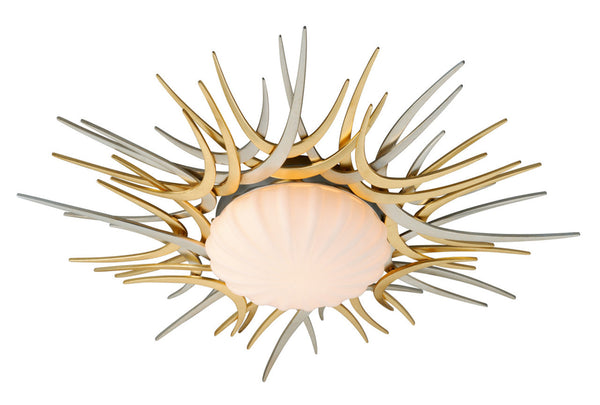 Flush Mount, 1-Light, LED, Gold And Silver Leaf, Satin Opal Shade, 27"W (224-31 8ZHQ)