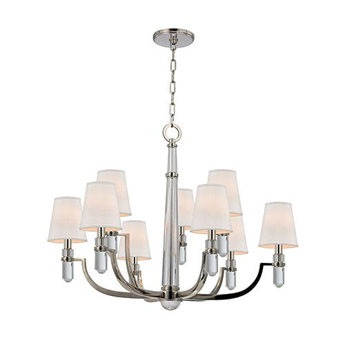 Nickel Nine-Light Chandelier with Cream Shade