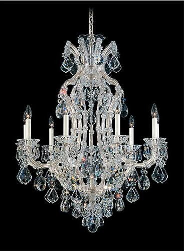 Silver Leaf 10-Light 31.5-Inch Long Chandelier with Clear Hand Cut Crystal