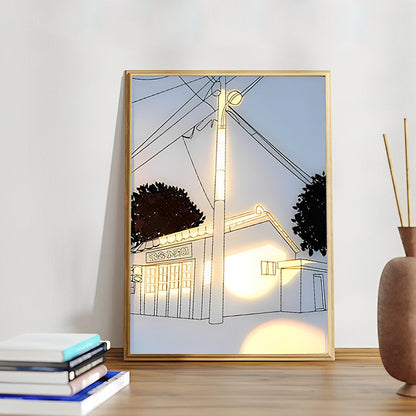 Wood Frame Ins Touch Control Dimmable LED Sunshine Painting Night Light