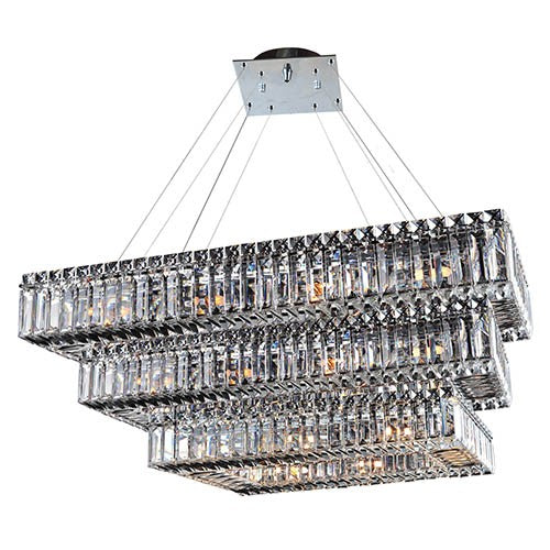 Chrome 34-Light Rectangular Three Tier Drum Pendant