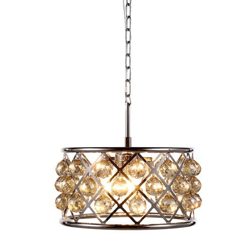 Madison Polished Nickel Four-Light Pendant with Faceted Golden Teak Crystals