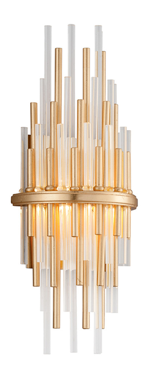 Wall Sconce, 1-Light, LED, Gold Leaf With Polished Stainless Steel, Clear Glass Rods, Short, 17"H (238-11 8ZJL)