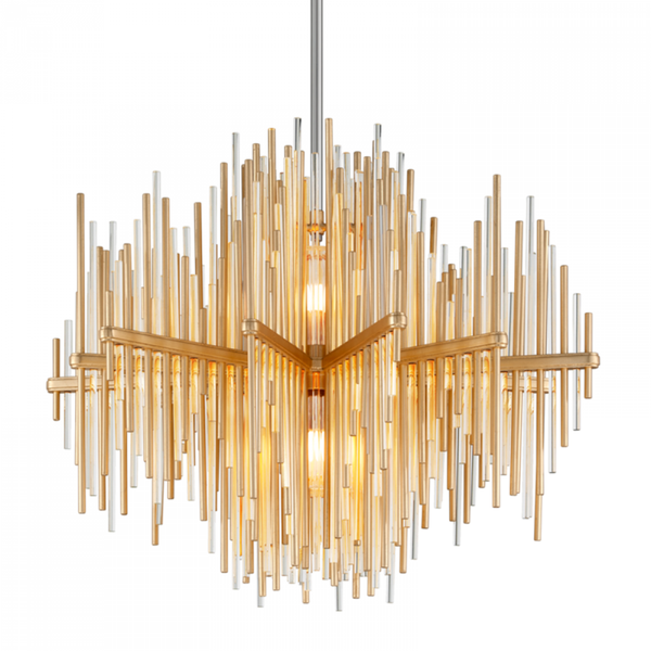 Pendant, 2-Light, Gold Leaf With Polished Stainless, 30"Dia (238-42-GL/SS 94GR)