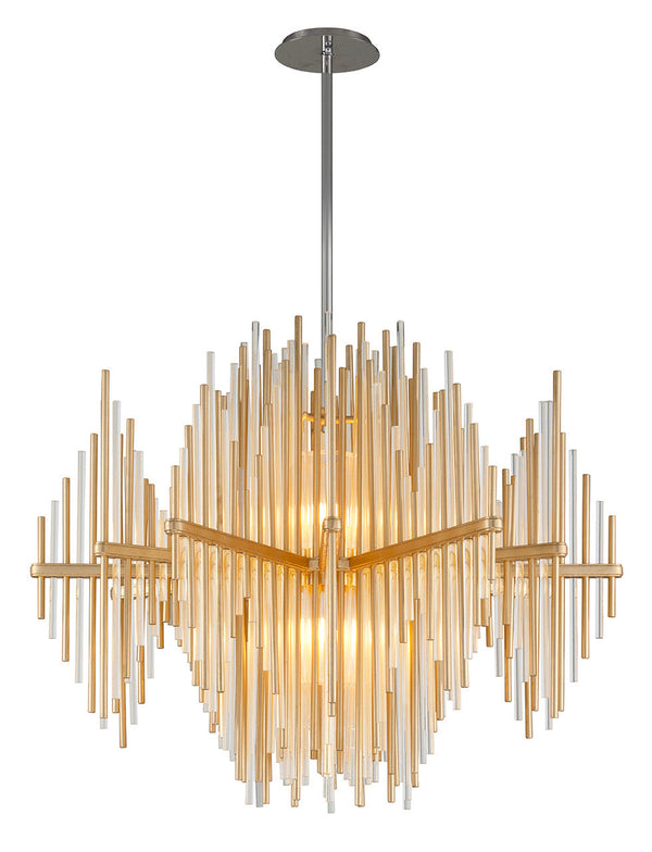 Pendant, 2-Light, LED, Gold Leaf With Polished Stainless Steel, Clear Glass Rods, Large, 40"W (238-43 8ZJR)