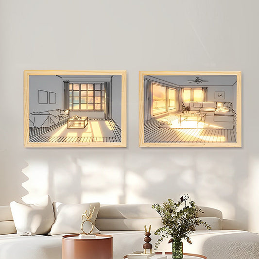 Wood Frame Ins Touch Control Dimmable LED Sunshine Painting Night Light