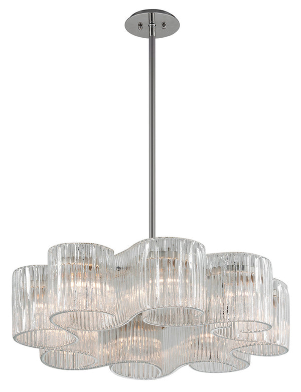 Pendant, 8-Light, Satin Silver Leaf, Hand-Crafted Clear Shade, 32"W (240-48 8ZK2)