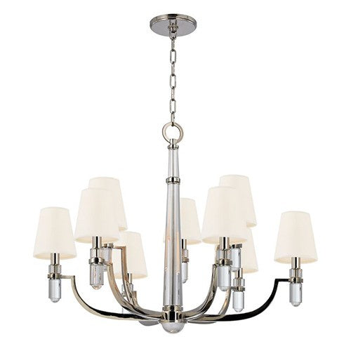 Nickel Nine-Light Chandelier with White Faux Silk Shade