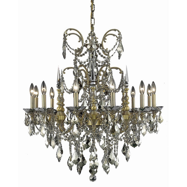 Athena French Gold Twelve-Light Chandelier with Golden Teak/Smoky Royal Cut Crystals