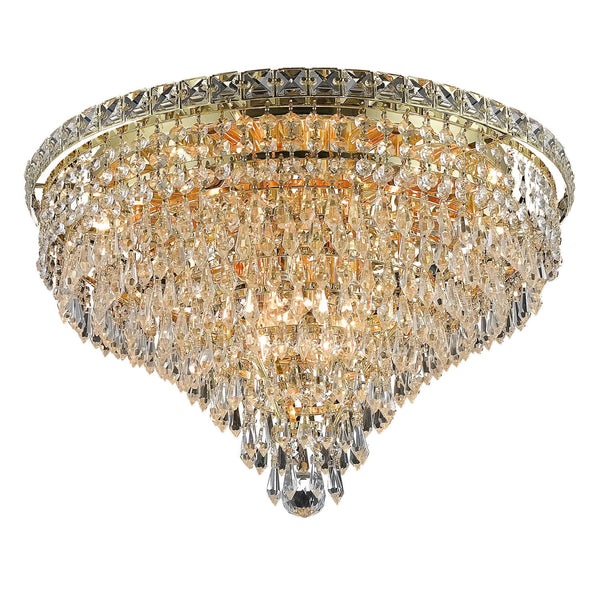 Tranquil Gold Ten-Light 20-Inch Flush Mount with Royal Cut Clear Crystal