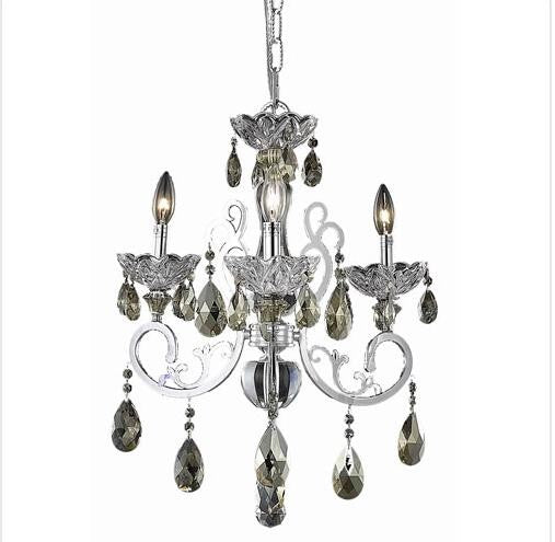 Chrome Three-Light Chandelier with Golden Teak/Smoky Royal Cut Crystals