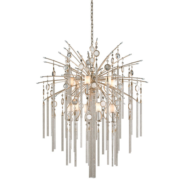 Topaz Leaf 13-Light Chandelier with White Pearl Glass