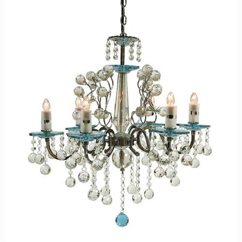 Rovello Iron Six-Light Crystal Chandelier with Blue Crystal Glass