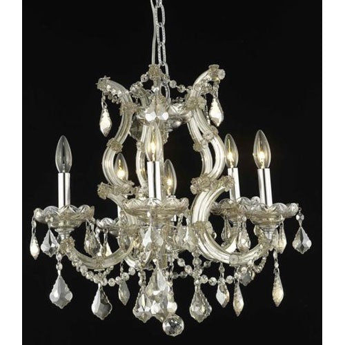 Six-Light Chandelier with Golden Teak/Smoky Royal Cut Crystals