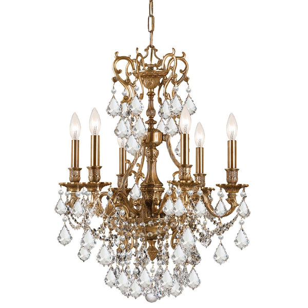 Aged Brass Six-Light Chandelier with Swarovski Strass Crystal