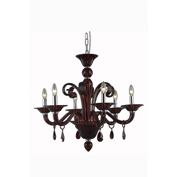 Muse Red Six-Light Chandelier with Bordeaux/Red Royal Cut Crystals