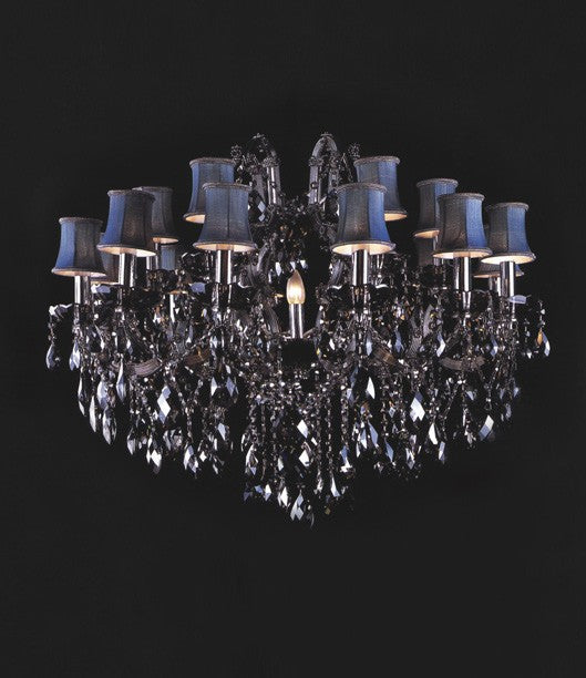 Maria Theresa crystal chandelier dressed with black crystals and lampshades