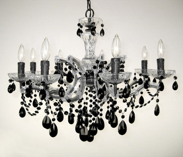 8 Light Traditional crystal chandelier with black crystal with chrome finish